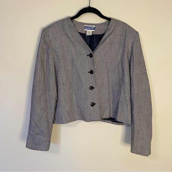 Vintage Pendleton Blazer Women's 14P Houndstooth Rayon Silk Blend Cropped - Picture 1 of 10